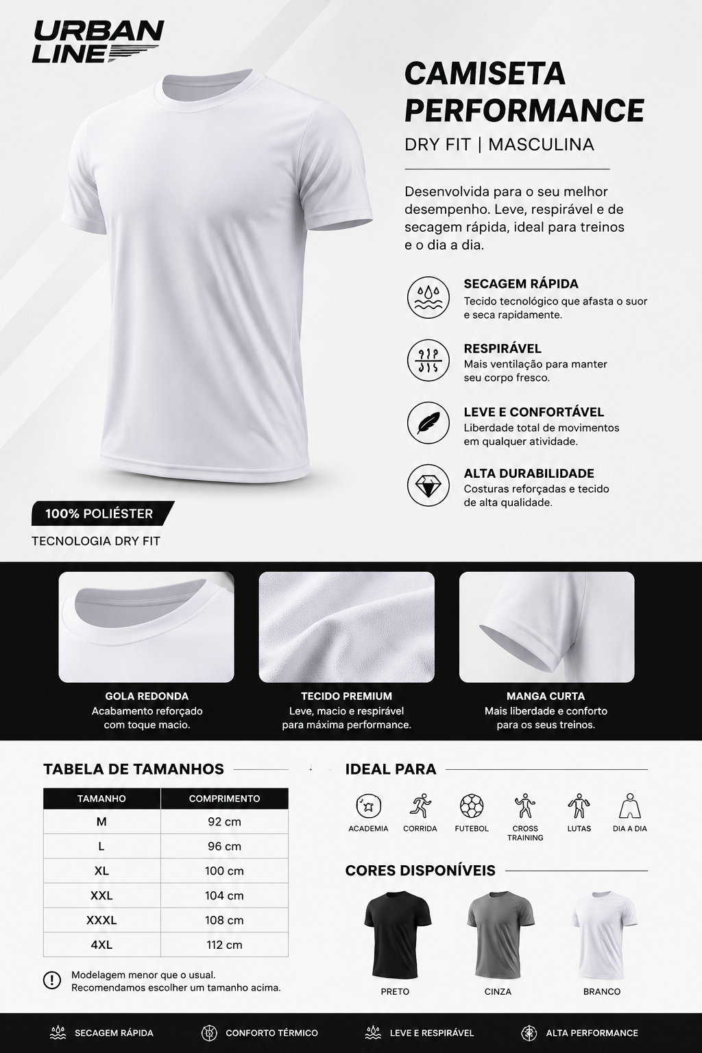 Camiseta masculina de manga curta para academia